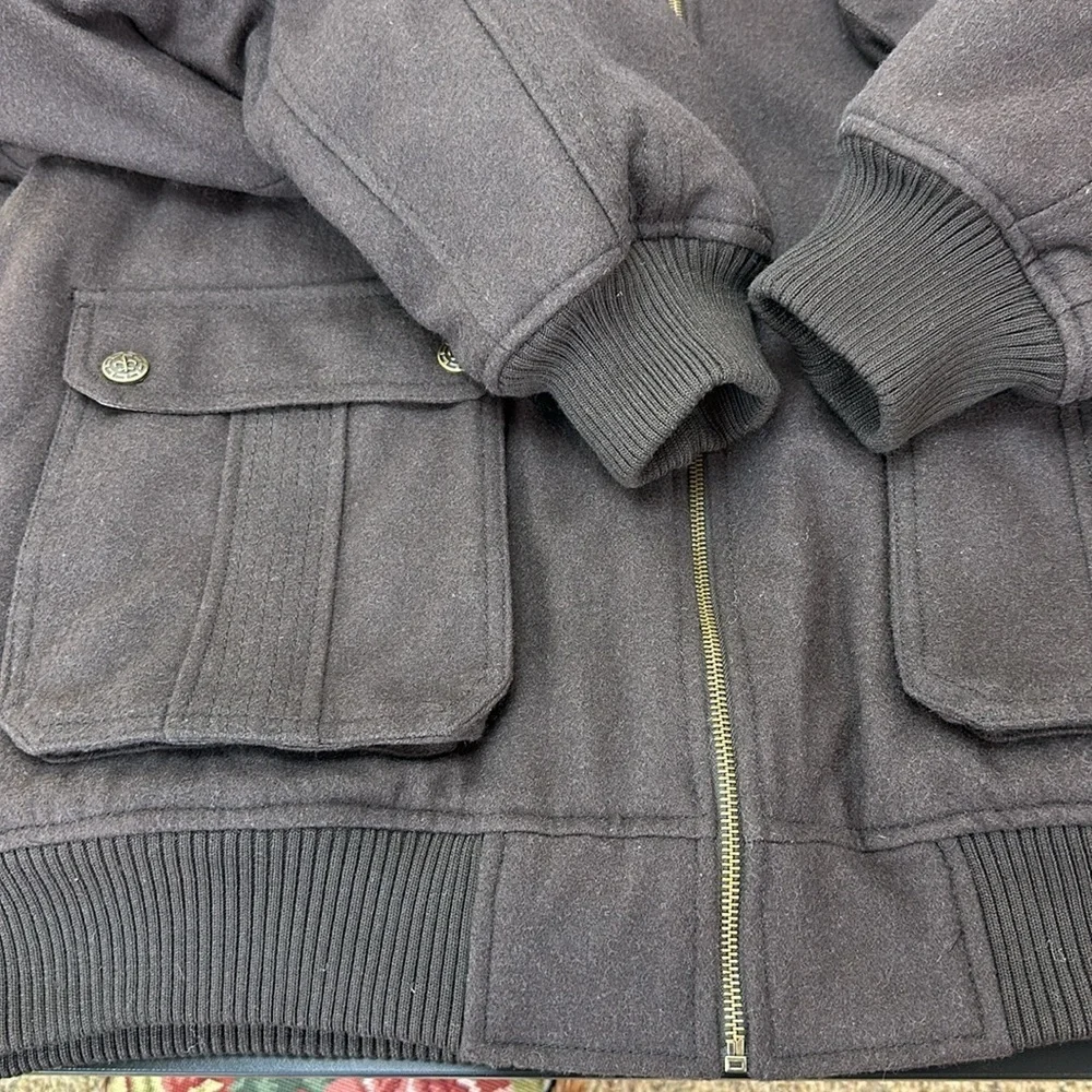 Zeep World Collection Brown Wool Blend‎ Bomber Zipper Jacket XXL Snap Pockets